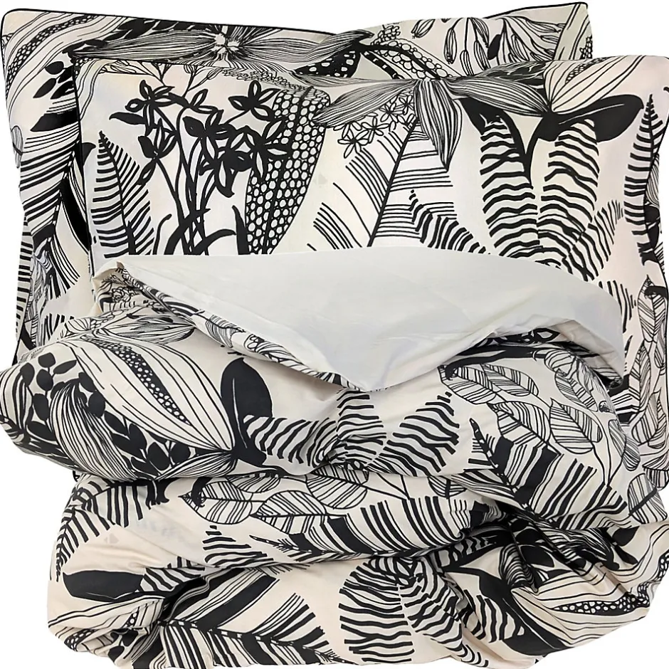 Linnea Parure de lit 240x220 cm taies 50x70 cm percale de coton ALBA beige/noir 3 pièces Outlet
