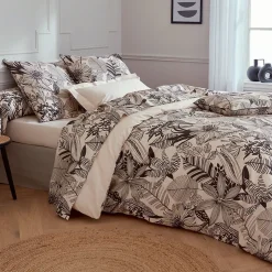Linnea Parure de lit 240x220 cm taies 50x70 cm percale de coton ALBA beige/noir 3 pièces Outlet