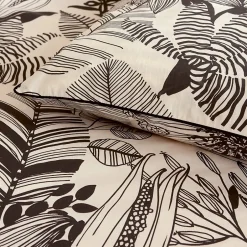 Linnea Parure de lit 200x200 cm taies 50x70 cm percale de coton ALBA beige/noir 3 pièces