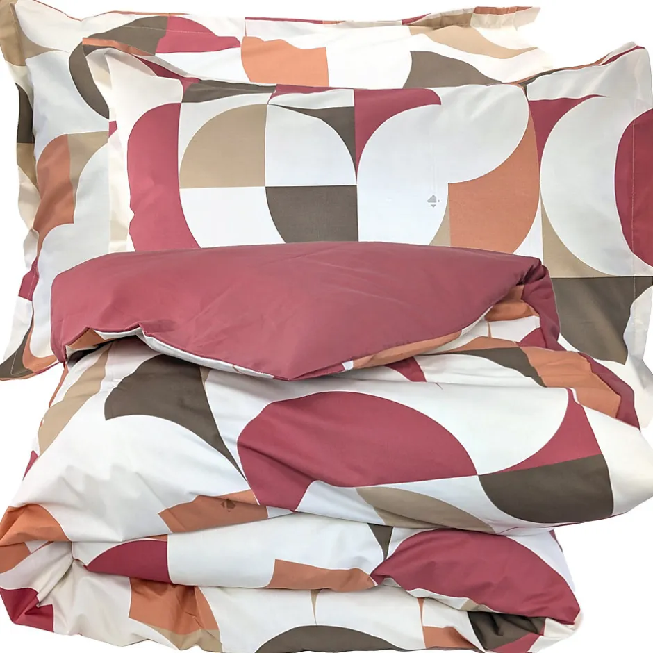 Linnea Parure de lit 260x240 cm 50x70 cm percale MODULO acajou 3 pièces