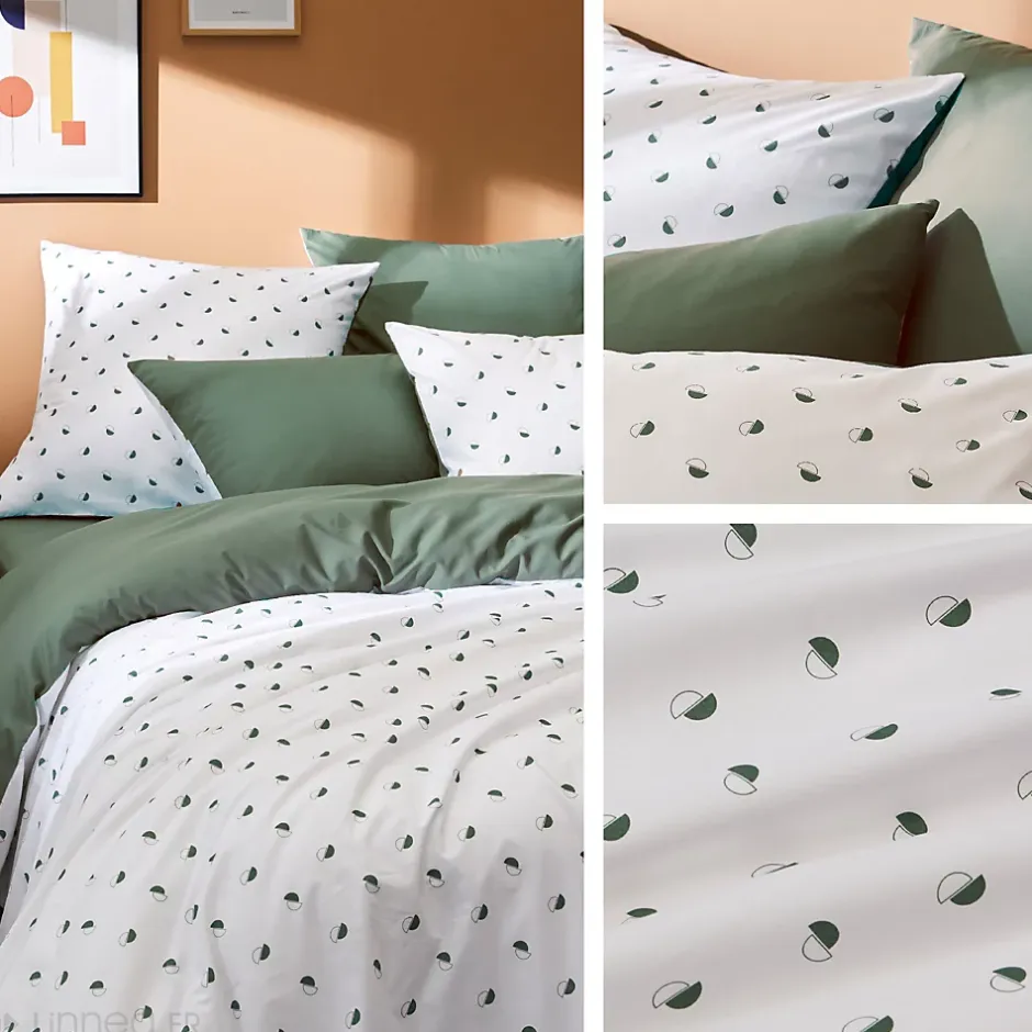 Linnea Parure de lit 260x240 cm 65x65 cm percale coton ALEX vert Kaki 3 pièces New
