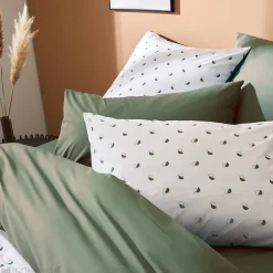 Linnea Parure de lit 260x240 cm 65x65 cm percale coton ALEX vert Kaki 3 pièces New