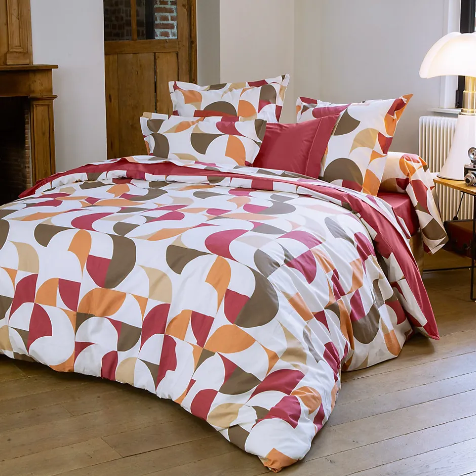 Linnea Parure de lit 280x240 cm 50x70 cm percale MODULO acajou 3 pièces