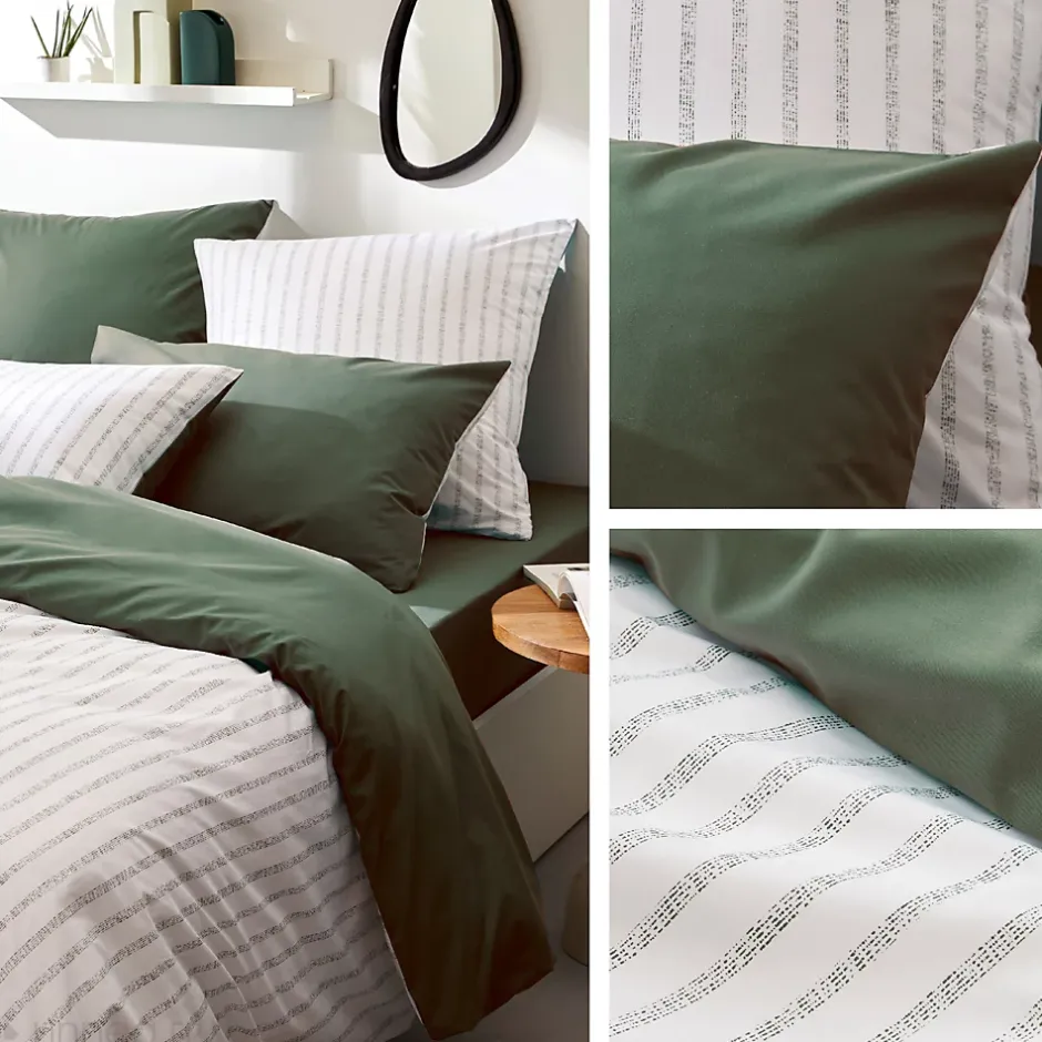 Linnea Parure de lit 240x220 cm 50x70 cm percale GABY vert Kaki 3 pièces Clearance