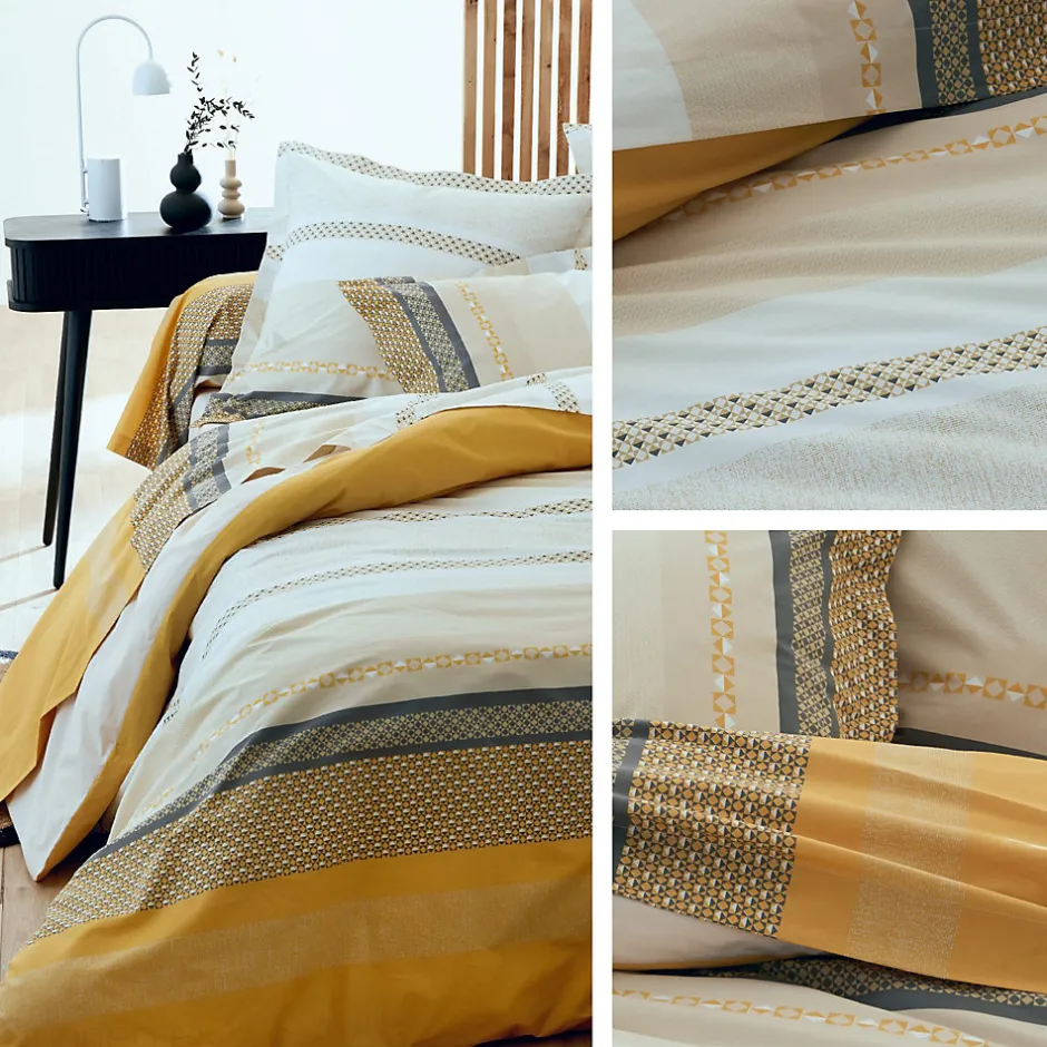 Linnea Parure de lit 260x240 cm 50x70 cm percale MARLOW Miel 3 pièces