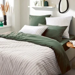Linnea Parure de lit 300x240 cm 50x70 cm percale GABY vert Kaki 3 pièces