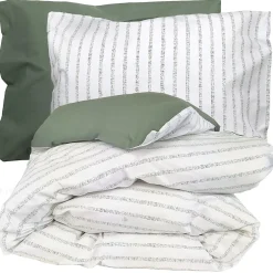 Linnea Parure de lit 300x240 cm 50x70 cm percale GABY vert Kaki 3 pièces