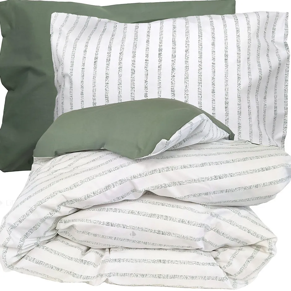 Linnea Parure de lit 300x240 cm 50x70 cm percale GABY vert Kaki 3 pièces