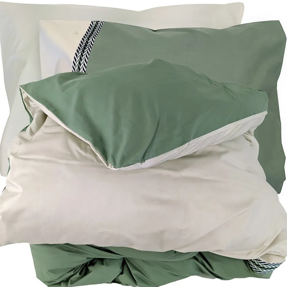 Linnea Parure de lit 280x240 cm 50x70 cm percale NOA vert Kaki 3 pièces