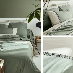 Linnea Parure de lit 280x240 cm 50x70 cm percale NOA vert Kaki 3 pièces