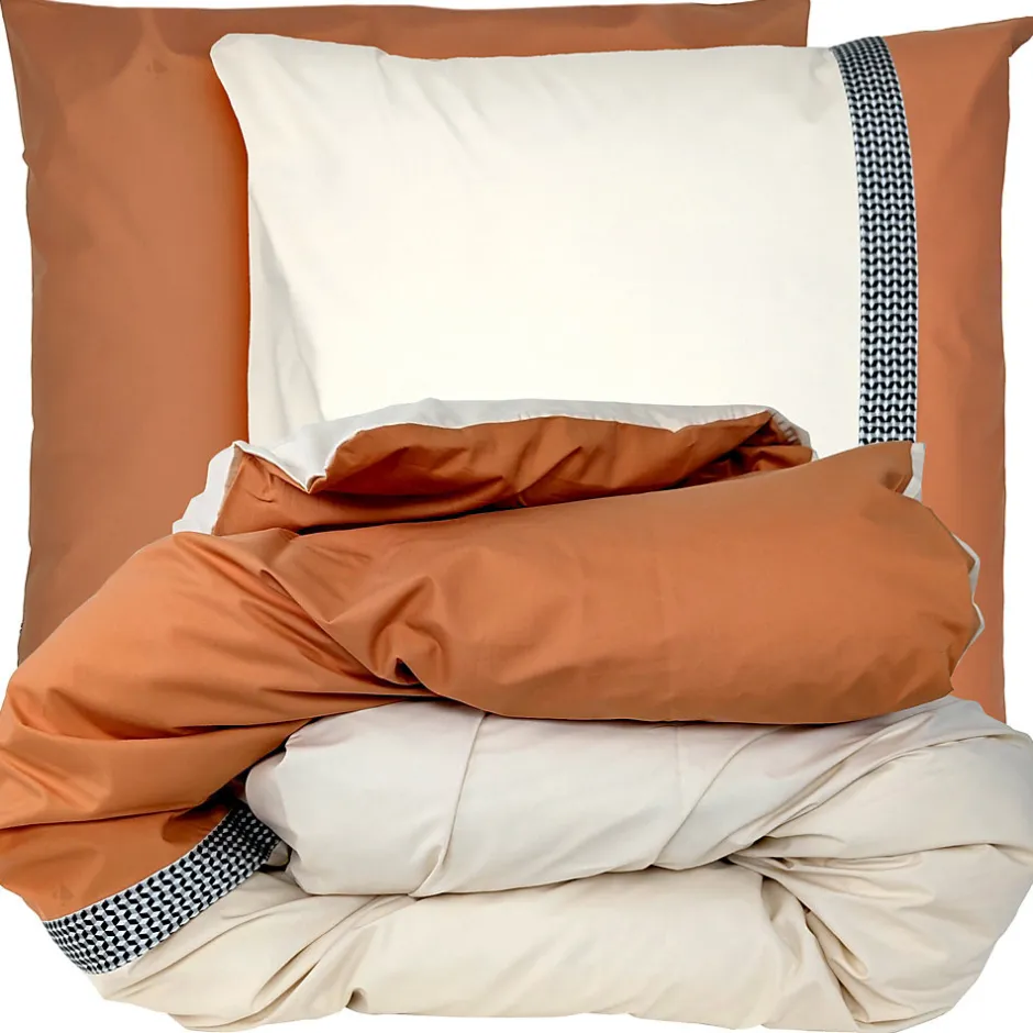 Linnea Parure de lit 240x220 cm 65x65 cm percale MACASSAR Cognac 3 pièces