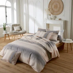Linnea Parure de lit 280x240 cm 50x70 cm percale ESTEBAN beige 3 pièces