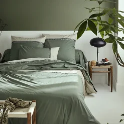 Linnea Parure de lit 140x200 cm 50x70 cm percale NOA vert Kaki 2 pièces