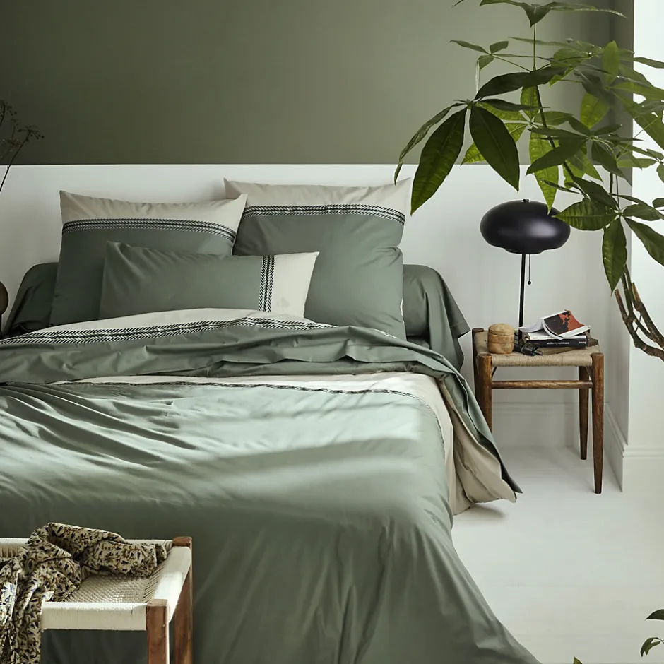 Linnea Parure de lit 140x200 cm 50x70 cm percale NOA vert Kaki 2 pièces