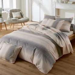 Linnea Parure de lit 200x200 cm 50x70 cm percale ESTEBAN beige 3 pièces
