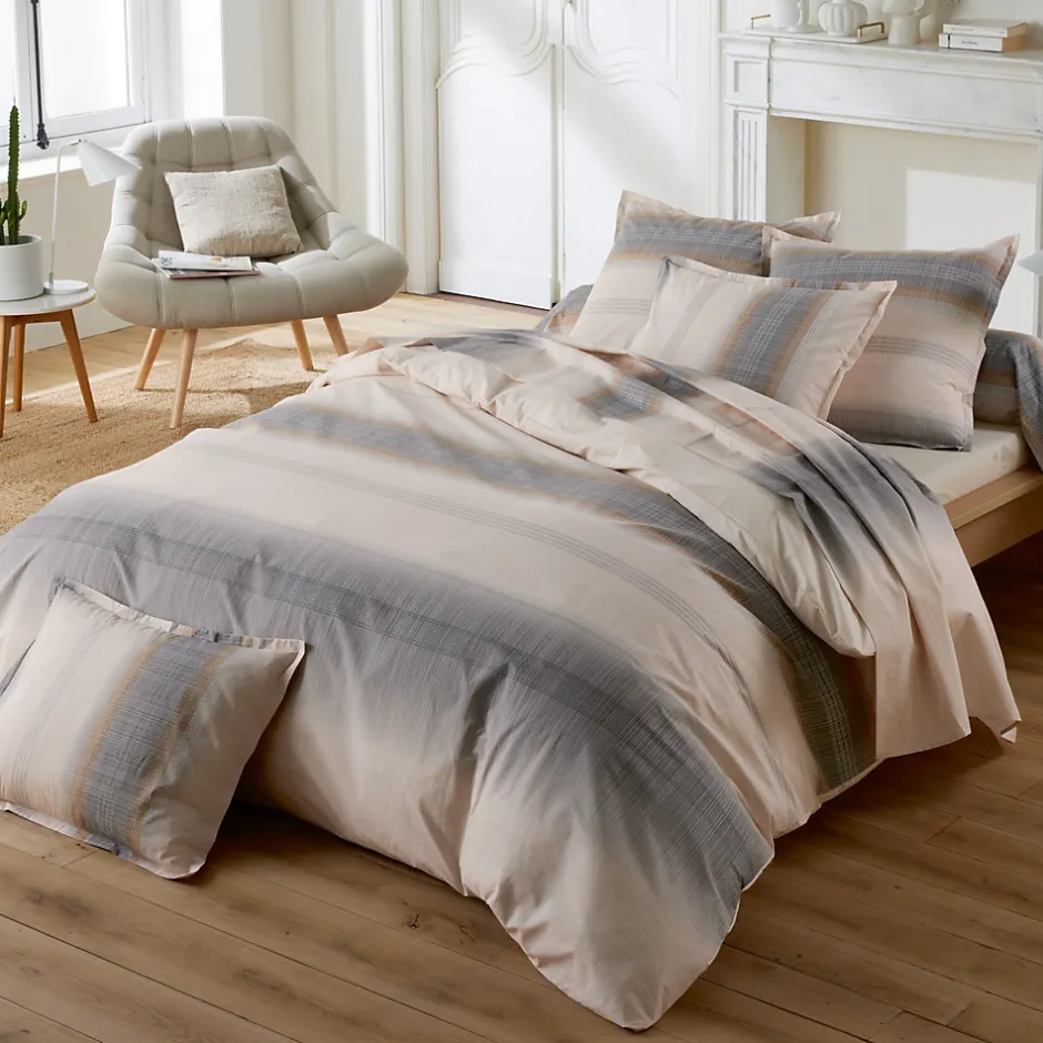 Linnea Parure de lit 200x200 cm 50x70 cm percale ESTEBAN beige 3 pièces