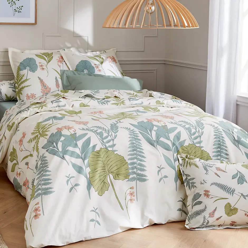 Linnea Parure de lit 140x200 cm 65x65 cm percale de coton FÉERIE Blanc sauge Online