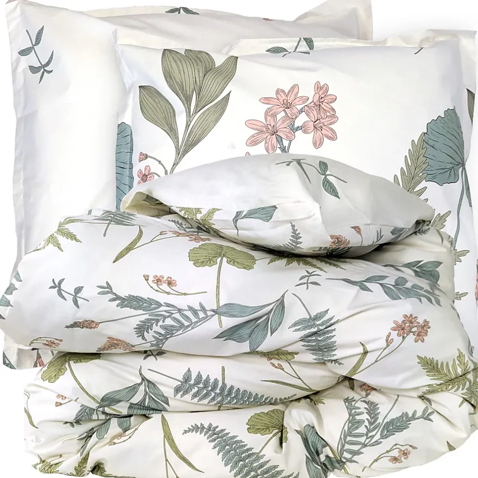 Linnea Parure de lit 140x200 cm 65x65 cm percale de coton FÉERIE Blanc sauge Online