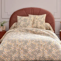 Linnea Parure de lit 140x200 cm 65x65 flanelle LILY gris orange 2 pièces