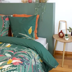 Linnea Parure de lit 240x220cm en coton GIGAJUNG vert motif tropical 3 pièces