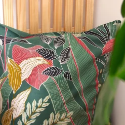 Linnea Parure de lit 240x220cm en coton GIGAJUNG vert motif tropical 3 pièces