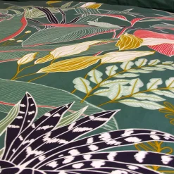 Linnea Parure de lit 240x220cm en coton GIGAJUNG vert motif tropical 3 pièces