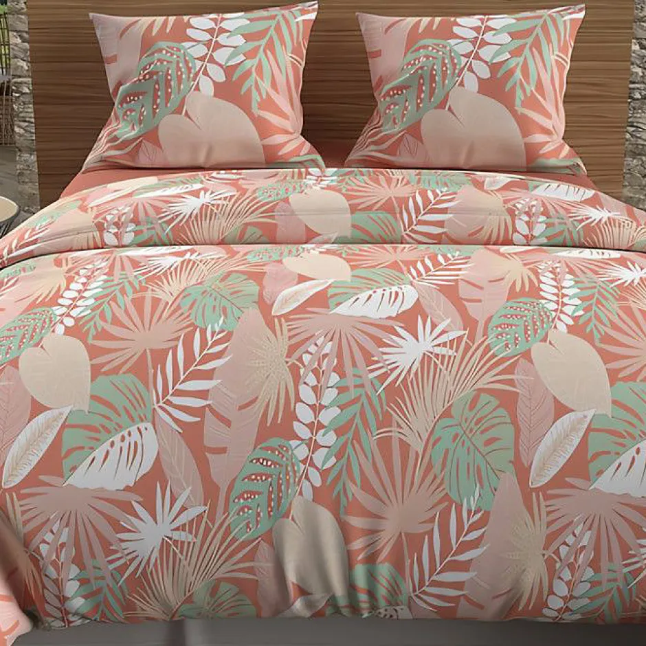 Soleil D'Ocre Parure housse de couette en coton 57 fils 240x220 cm TANZANIE corail, par