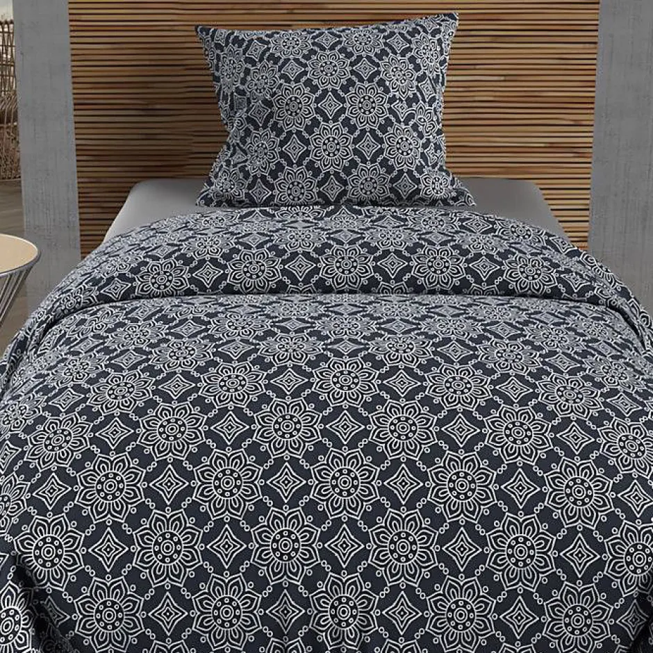 Soleil D'Ocre Parure housse de couette coton 57 fils 140x200 cm ESMERALDA marine, par New