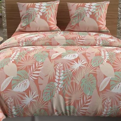 Soleil D'Ocre Parure housse de couette en coton 57 fils 260x240 cm TANZANIE corail, par Clearance