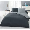 Lovely Home Parure housse de couette 2 personnes - 220x240 cm - 100% Coton - Bicolore Gris clair et foncé