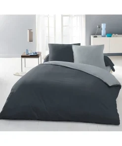 Lovely Home Parure housse de couette 2 personnes - 220x240 cm - 100% Coton - Bicolore Gris clair et foncé