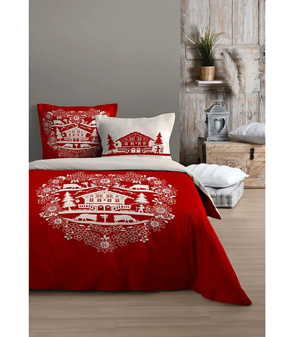 Douceur D'Intérieur Parure housse de couette valloire rouge 240 x 220 cm - 100 % coton - 220x240cm - Rouge