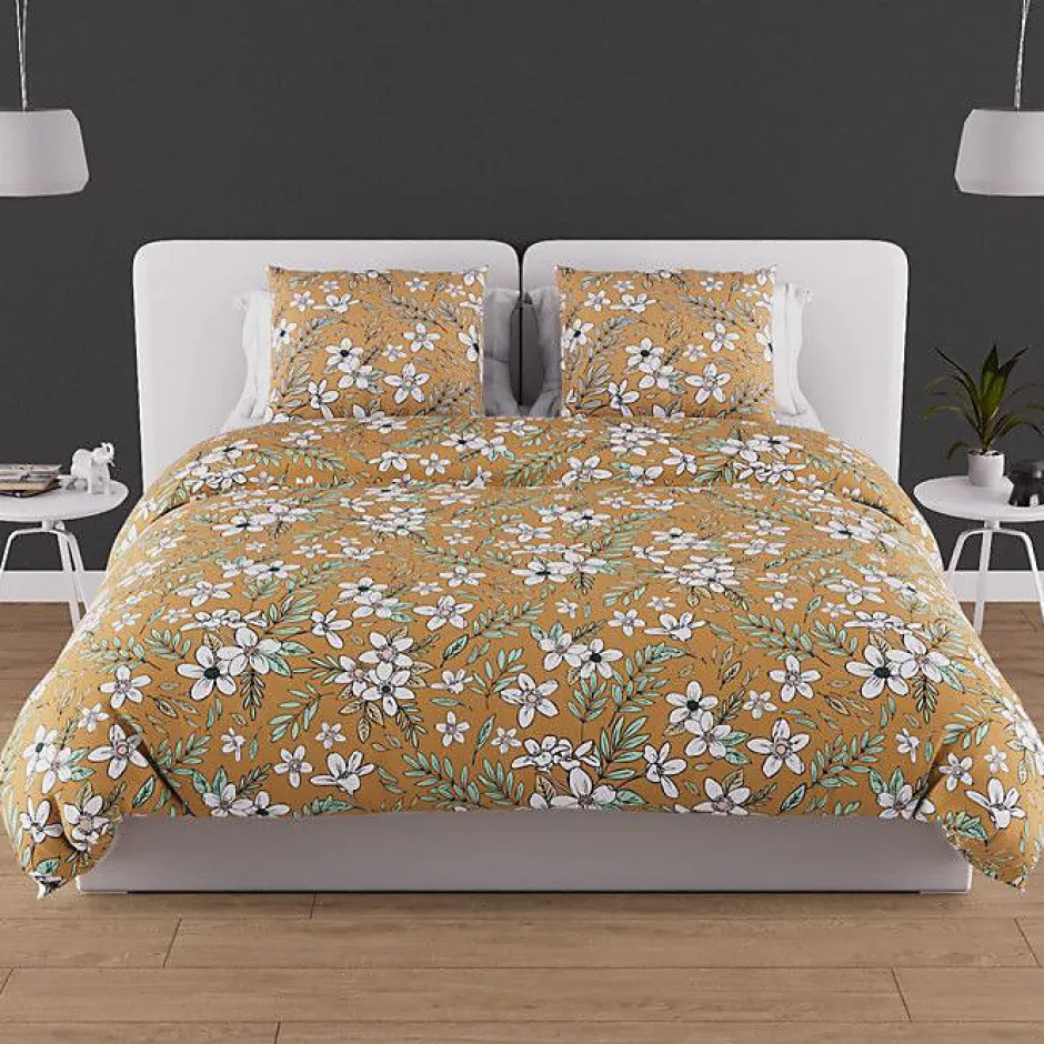 Soleil D'Ocre Parure housse de couette en coton 57 fils 260x240 cm MANON camel, par Hot