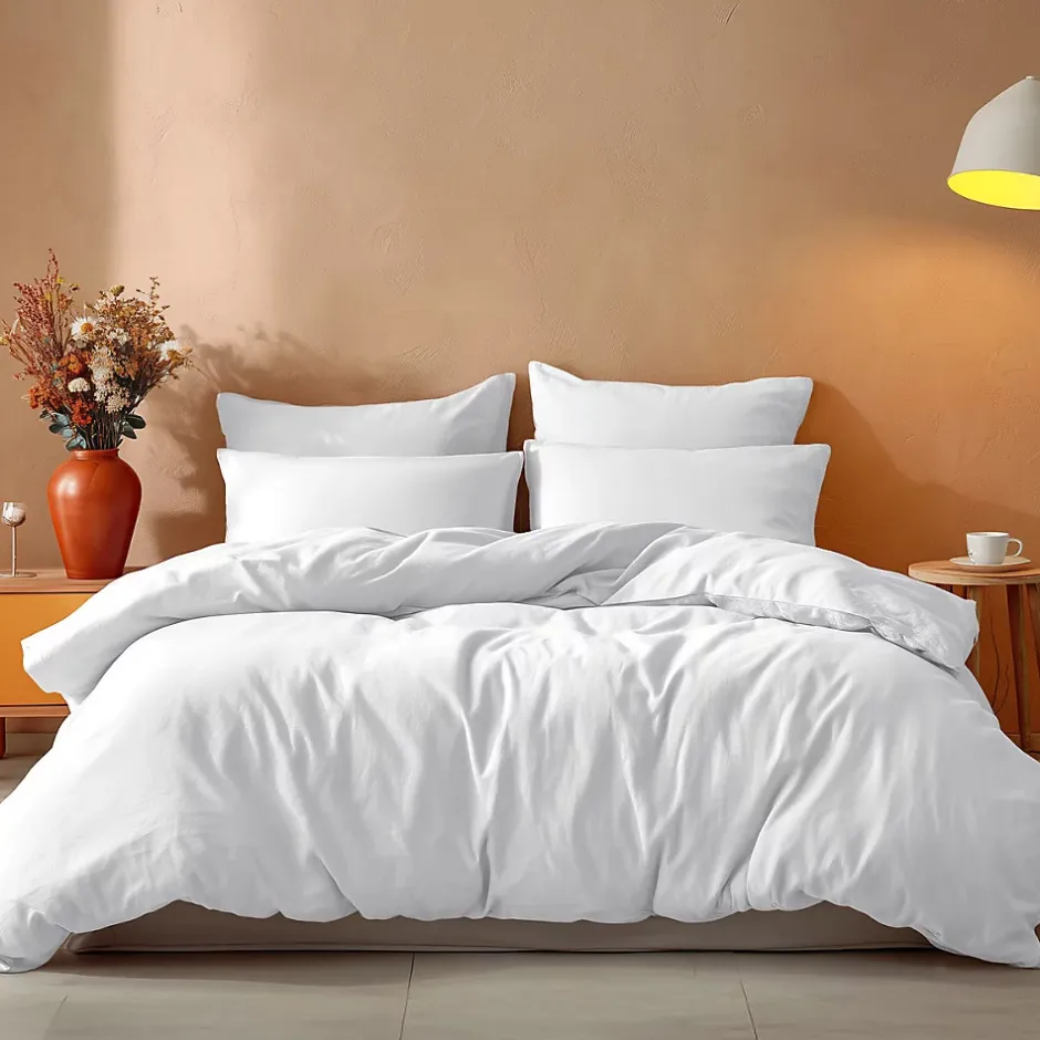 Sensei Maison Parure housse de couette 240x220 cm avec 2 taies 65x65 cm en coton Blanc STUDIO Clearance