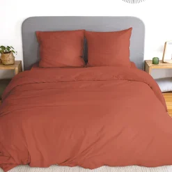 Linnea Parure 260x240 cm MILA polyester micro lavée rouge terracotta 3 pièces Outlet