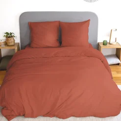 Linnea Parure 240x220 cm MILA polyester micro lavée rouge terracotta 3 pièces