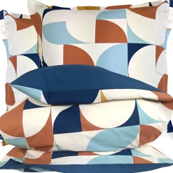 Linnea Parure 200x200 cm 65x65 cm percale MODULO bleu cobalt 3 pièces