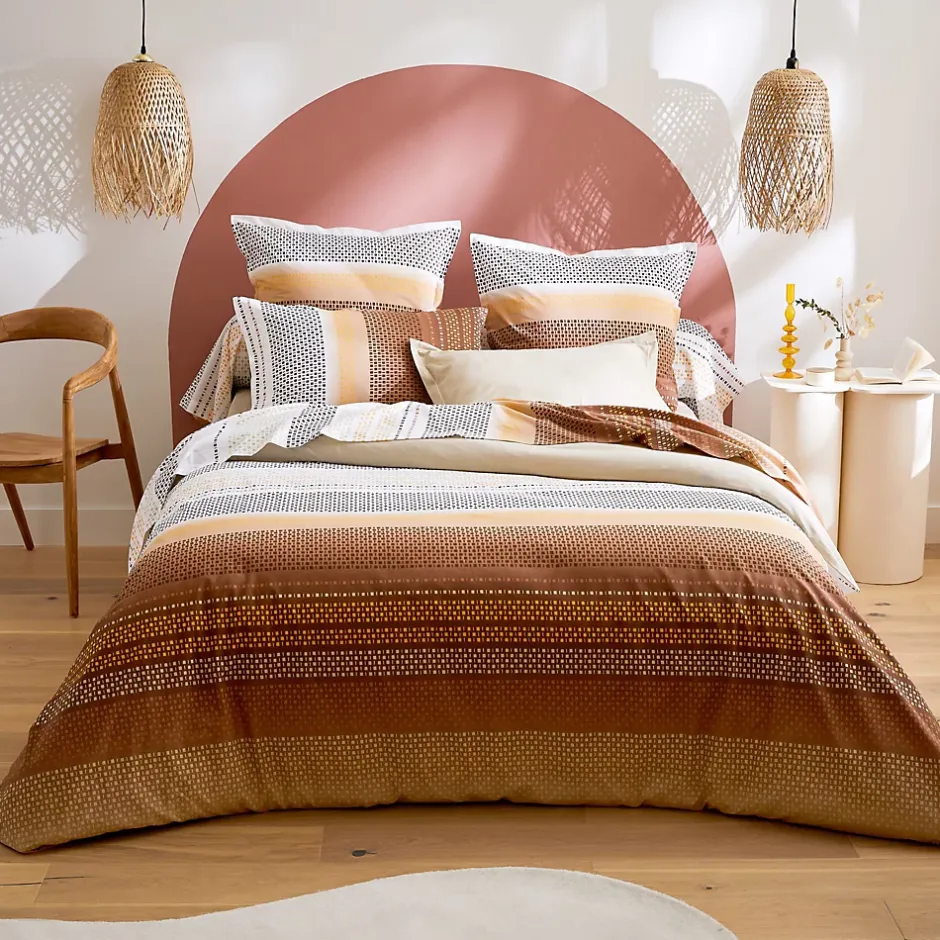 Linnea Parure 240x220 cm 50x70 coton NIAGARA marron Châtaigne 3 pièces Best
