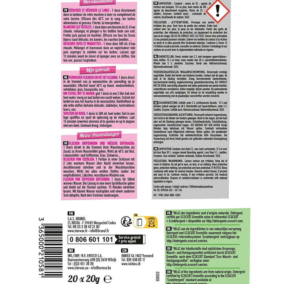 Starwax Fabulous Percarbonate de soude doses 20 x 20g