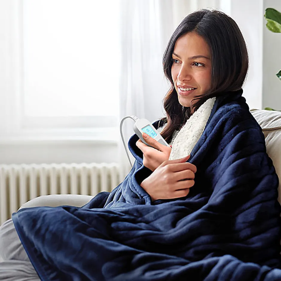 Cosi Home Plaid Chauffant Électrique En Polaire & Sherpa - Bleu Marine