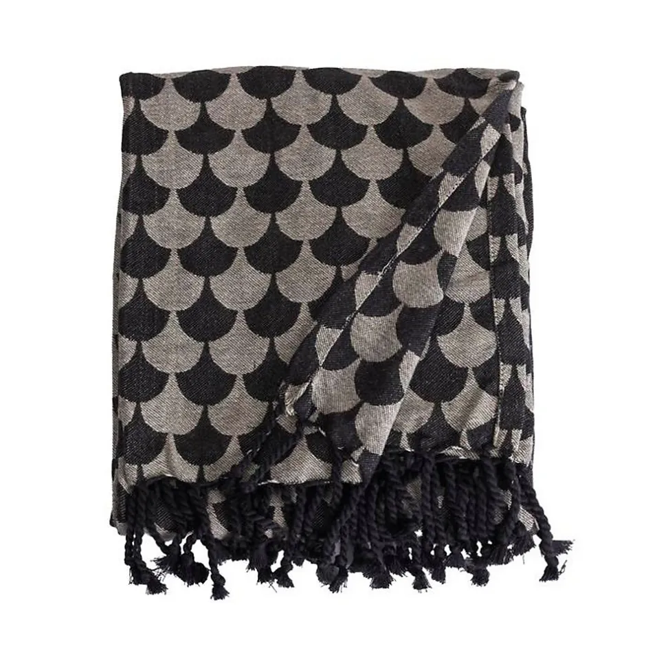 Sacasa Plaid en coton Noir et gris avec franges DROPALL -
