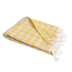 Sacasa Plaid jaune et blanc avec franges 130x170cm DROP -
