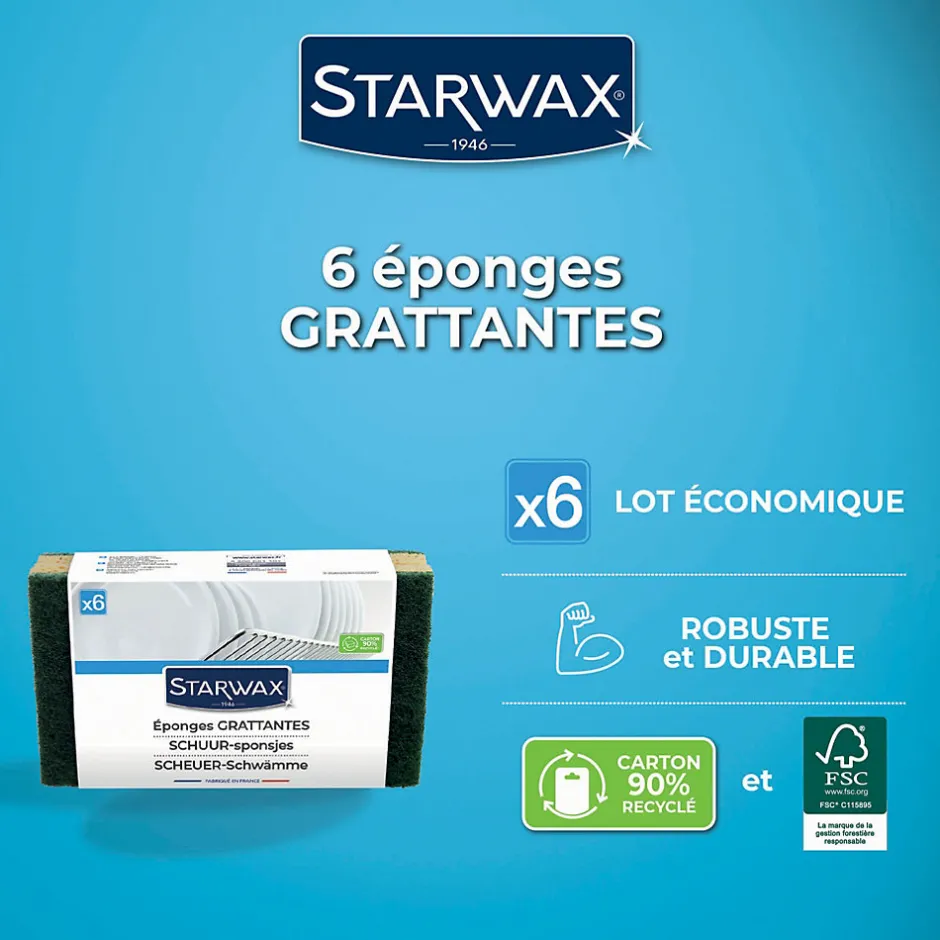 Starwax Éponge grattante pour les surfaces peu fragiles, vendue par 6 pièces