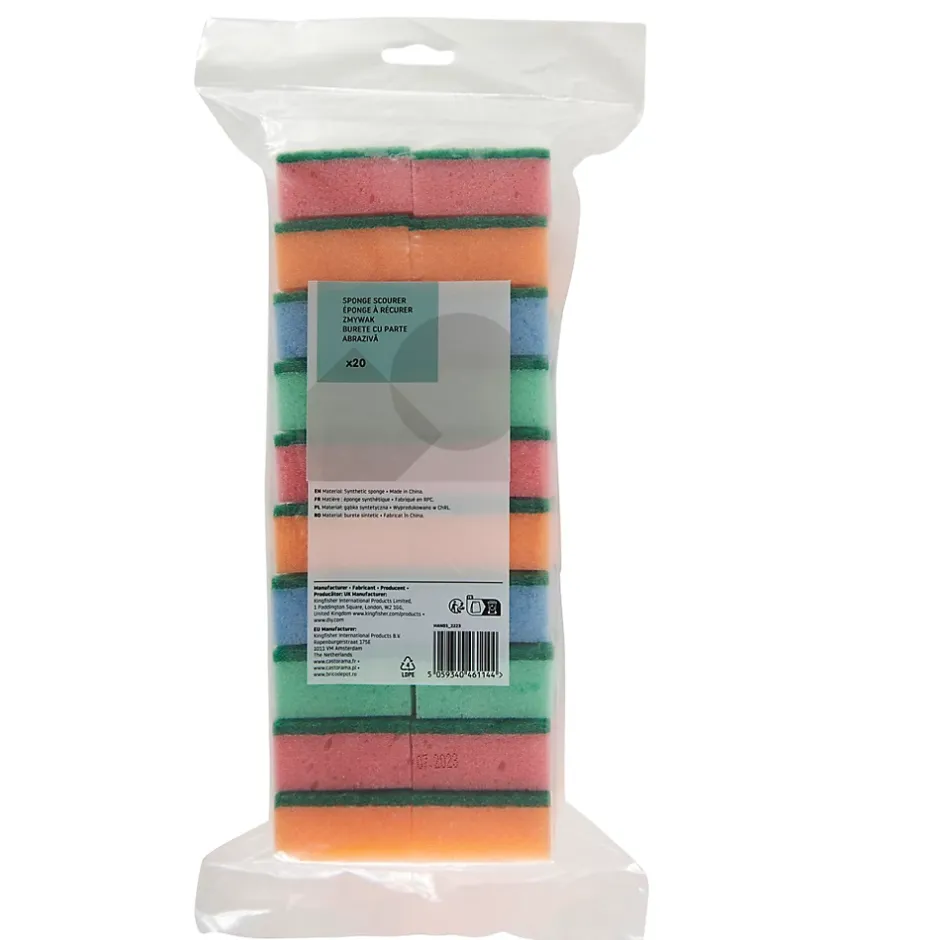 Éponge synthétique à récurer multi-usages L.13 x l.8,4 x ep.2,4 cm multicouleur vendue par 20 pièces New
