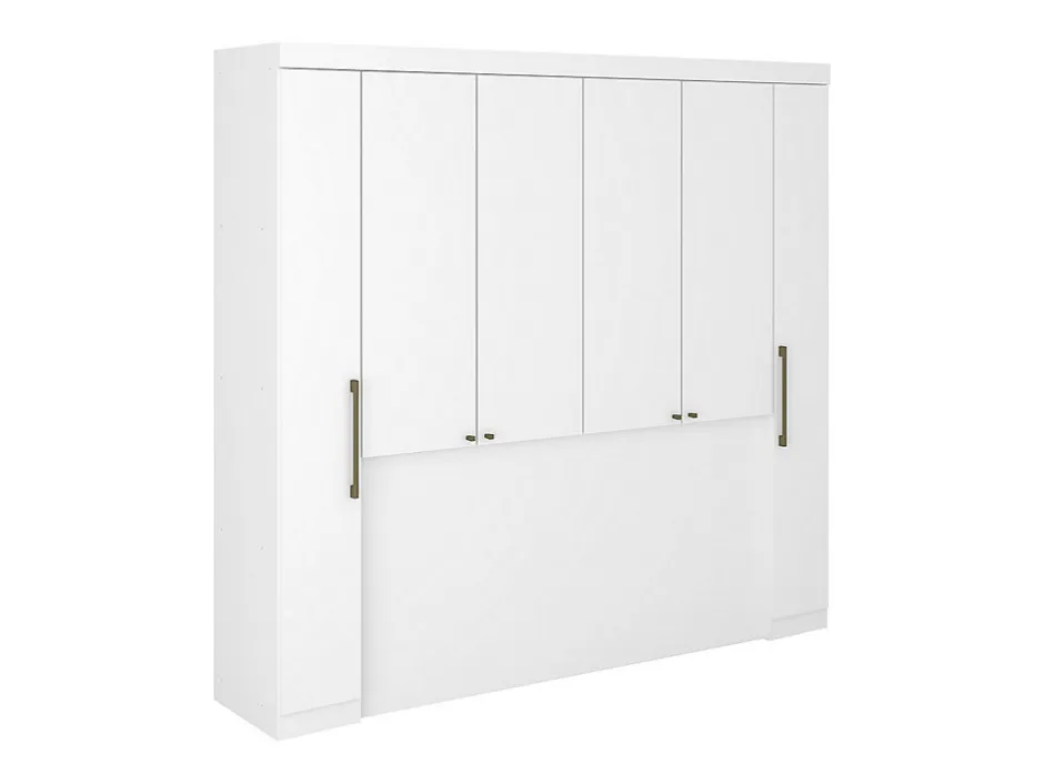 Vente-unique Pont de lit - 6 portes - Avec armoires et rangements - L216,5 cm - Blanc - ANTERO