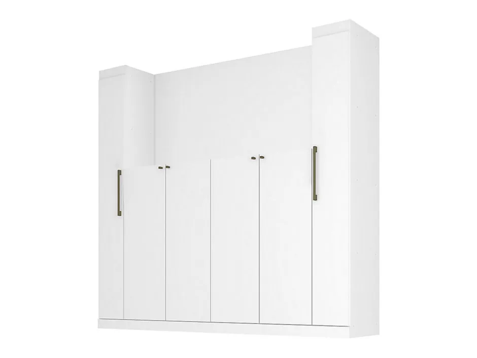 Vente-unique Pont de lit - 6 portes - Avec armoires et rangements - L216,5 cm - Blanc - ANTERO