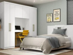 Vente-unique Pont de lit ANTERO - 6 portes - Avec armoires et rangements - L.200 cm - Blanc Discount