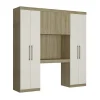 Vente-unique Pont de lit ANTERO II - 6 portes - Avec armoires et rangements - L.200 cm - Chêne et Ivoire