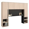 Vente-unique Pont de lit avec rangements - Avec LEDs - L265 cm - Coloris : Naturel et noir - VELONA