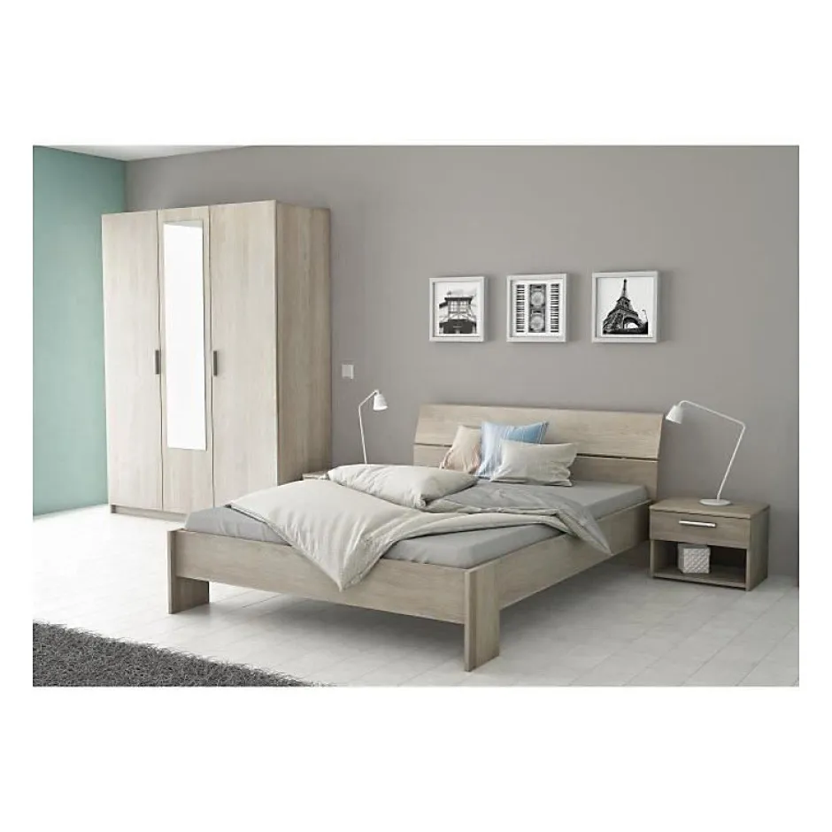 Demeyere PRICY Lit 140x190/200cm - Decor Chene shannon - L 145 x P 205 x H 79 cm